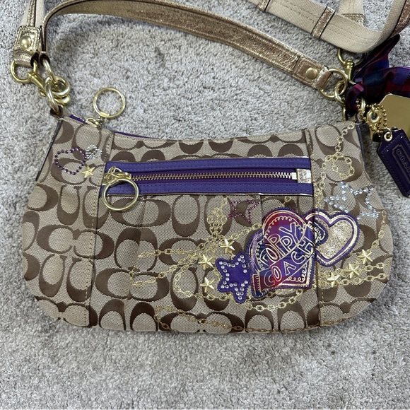 RARE Coach Poppy Tartan Applique Groovy Crossbody Shoulder Bag Brown Monogram - Picture 4 of 16